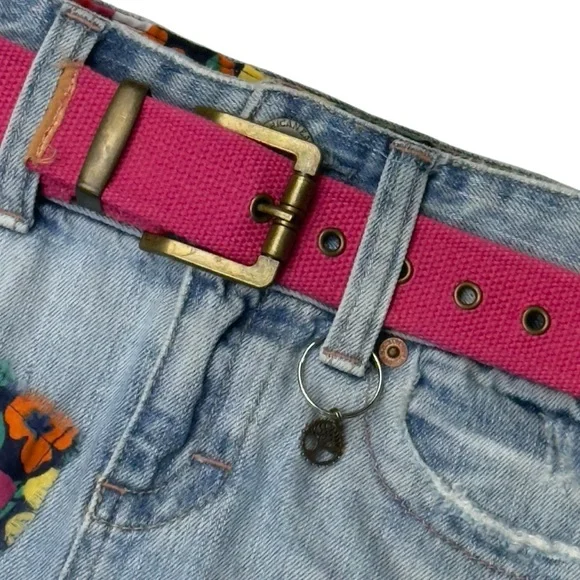 Handmade Upcycled Denim Floral Patch Mini Skirt Rainbow Strap Shoulder Bag - Picture 8 of 13